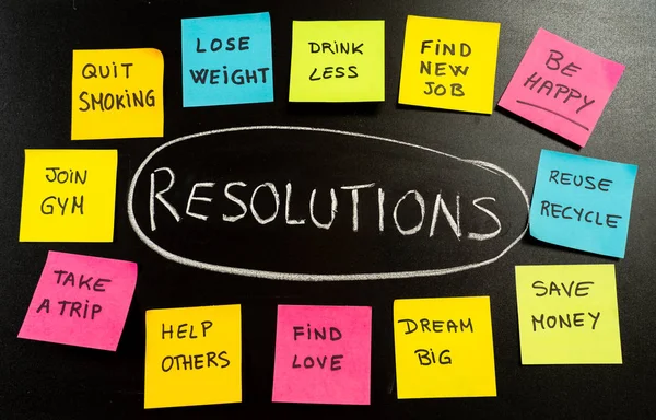 2019 Goals New Year Resolution Written Chalk Blackboard Colorful Notes — стоковое фото