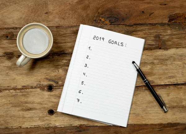 Top View 2019 Goals Blank List New New Year Resolution — Stock Photo, Image