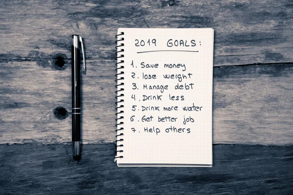 Weergave 2019 Nieuwjaar Resoluties Toplijst Met Plannen Voor Nieuw Leven — Stockfoto