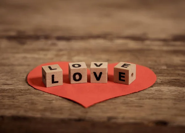 Love Concept Saint Valentines Day Card Word Love Wood Blocks — Stock Photo, Image