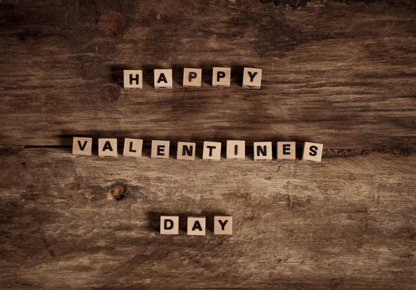 Buon San Valentino Blocchi Lettere Legno Sfondo Rustico Vintage Decorazione — Foto Stock