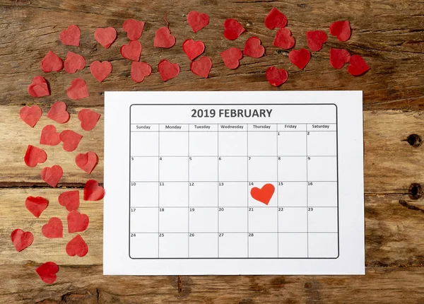 Konzeptionelles Bild Des Jahres 2019 Februar Kalender Und Geschenk Mit — Stockfoto