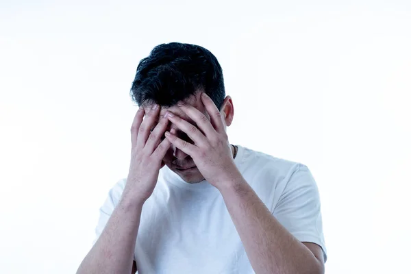 Närbild Porträtt Attraktiva Ledsen Deprimerad Man Lider Depression Känsla Sorg — Stockfoto