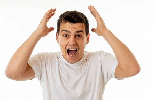 Cerca Retrato Hombre Feliz Sorprendido Mirando Sorprendido Por Algo Que —  Fotos de Stock