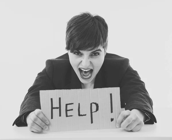 Mulher Negócios Bonita Sentindo Sobrecarregado Desesperado Pedindo Ajuda Olhando Frustrado — Fotografia de Stock