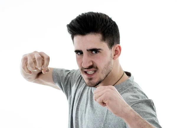 Close Portrait Young Violent Man Angry Face Looking Furious Crazy — Stock Photo, Image