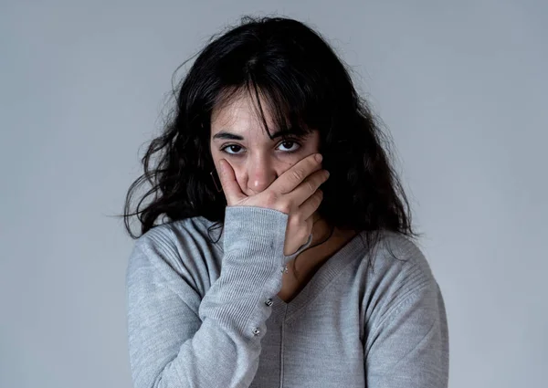 Human expressions and emotions. Young attractive woman with sad and depressed expression — Stock Photo, Image