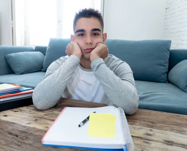 Overworked Tired University High School Male Student Working Studying Bored — Stock Photo, Image