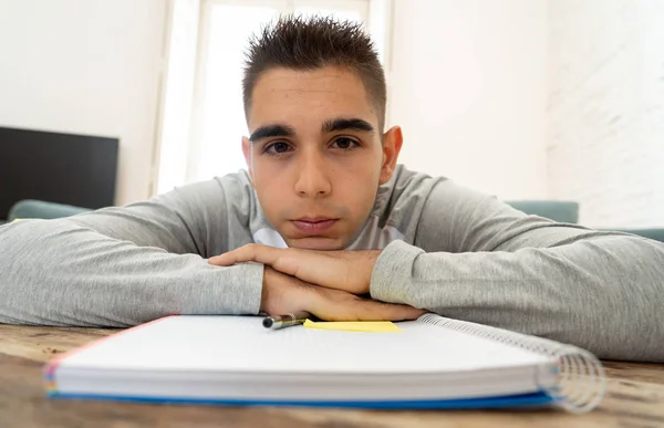 Overworked Tired University High School Male Student Working Studying Bored — Stock Photo, Image