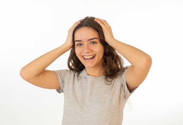 Nahaufnahme Porträt Eines Hübschen Jungen Kaukasischen Mädchens Mit Glücklichem Gesicht — Stockfoto