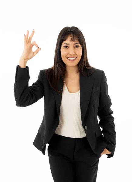 Retrato Media Longitud Joven Mujer Negocios Bonita Pie Haciendo Todo — Foto de Stock