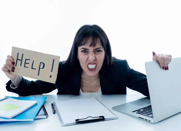 Junge Schöne Geschäftsfrau Unter Stress Bei Der Arbeit Schreibtisch Mit — Stockfoto