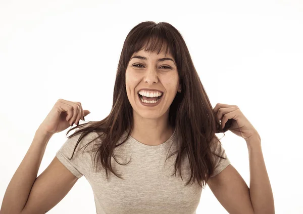 Retrato Mujer Caucásica Joven Atractiva Con Cara Feliz Hermosa Sonrisa — Foto de Stock