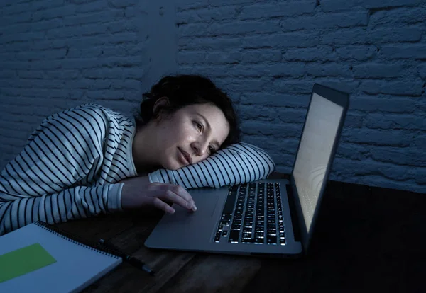 Overworked Tired Female Student Asleep Desk While Working Late Night — Stock Photo, Image