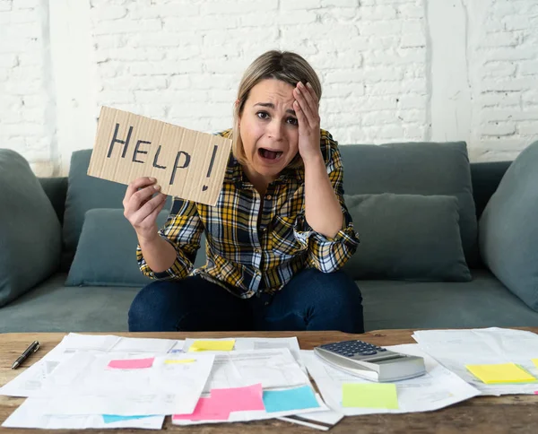 Lifestyle Portrait Worried Desperate Young Woman Feeling Stressed While Working — Stock Photo, Image