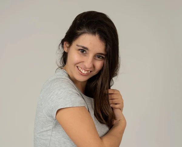Primer Plano Retrato Joven Hermosa Mujer Con Cara Feliz Sonrisa — Foto de Stock