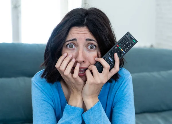 Lifestyle Portrait Woman Feeling Scared Shocked Making Fear Anxiety Gestures — Stock Photo, Image