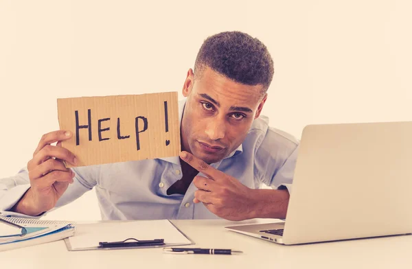 Desperate Young Attractive Businessman Working Computer Laptop Suffering Stress Office — Stock Photo, Image