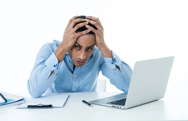 Empresário Desesperado Atraente Com Muito Trabalho Sentindo Frustrado Nervoso Perigo — Fotografia de Stock