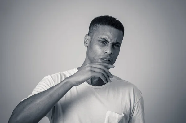 Portrait Young African American Man Feeling Scared Shocked Disgusted Something — Stock Photo, Image