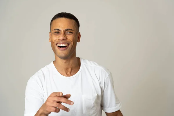 Portrait Handsome Shocked African American Man Hearing Good News Having — Stock Photo, Image