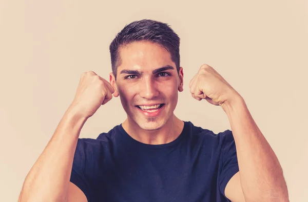 Portrait Handsome Shocked Young Man Hearing Good News Winning Having — Stock Photo, Image