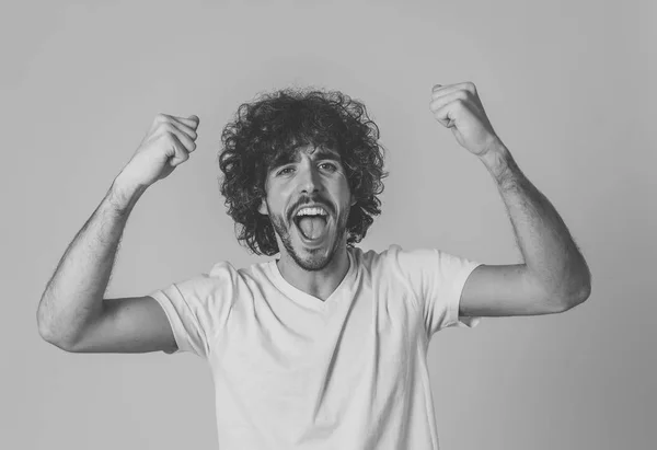 Retrato Jovem Feliz Chocado Homem Ganhar Loteria Ter Grande Sucesso — Fotografia de Stock