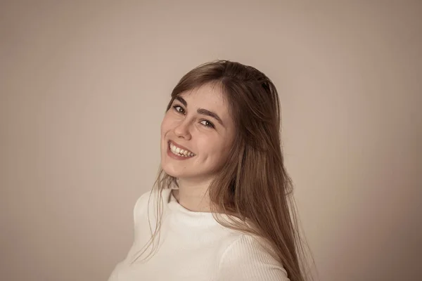 Πορτραίτο Του Χαρούμενο Νεαρό Έφηβο Γυναίκα Χαρούμενο Πρόσωπο Χαμογελώντας Έχοντας — Φωτογραφία Αρχείου
