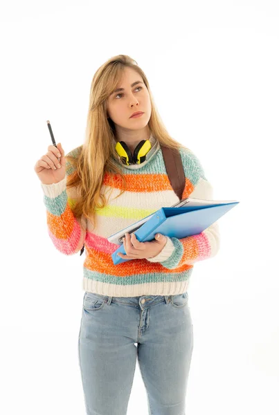 Portrait Happy Teenager Girl Young College Student Woman Thinking Creative — Stock Photo, Image