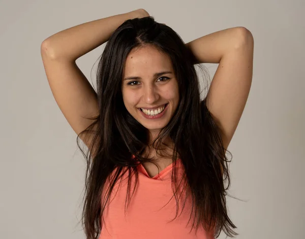 Close Retrato Jovem Bela Mulher Latina Com Rosto Feliz Belo — Fotografia de Stock