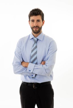 İş, başarılı insanlar ve ofis konsepti. Mutlu kendine güvenen hipster işadamı nın portresi gülümseyerek ve . Akıllı Girişimci veya Şirket lideri Ceo genç yaşta. Beyaz arka planda yalıtılmış.