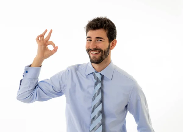 Half Length Portrait Young Businessman Standing Making All Gesture Smiling — Stock Photo, Image