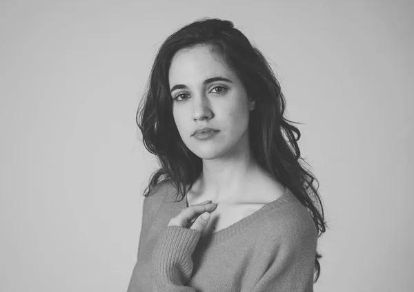 Black White Portrait Young Beautiful Brunette Woman Posing Sexy Sensual — Stock Photo, Image