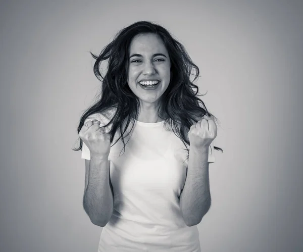 Young Attractive Latin Woman Celebrating Success Winning Feeling Lucky Joyful — Stock Photo, Image