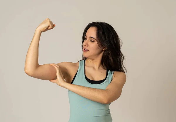 Mujer Fuerte Latina Alegre Ropa Deportiva Que Saludable Sexy Retrato — Foto de Stock