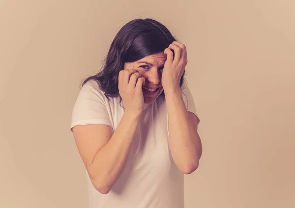 Young Woman Feeling Scared Shocked Making Fear Anxiety Gestures Looking — Stock Photo, Image