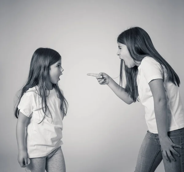 Retrato Irmãos Interagindo Tendo Uma Discussão Irmã Mais Velha Gritando — Fotografia de Stock