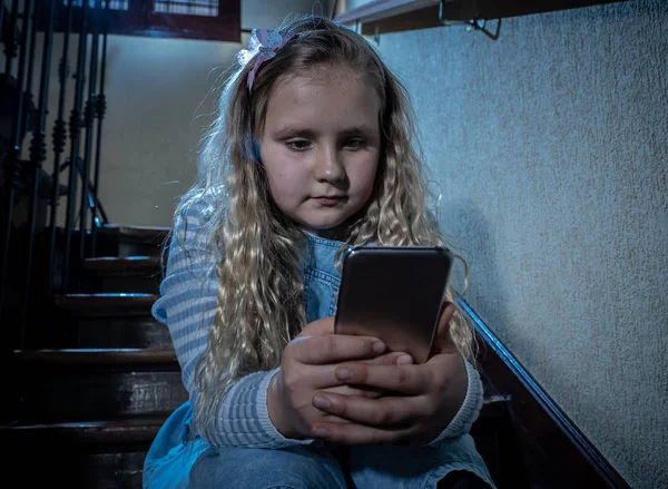 Sad Depressed Girl Bullied Text Message Humiliated Online Social Media — Stock Photo, Image