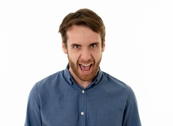 Close Portrait Young Bearded Man His 20S Making Funny Faces — Stock Photo, Image