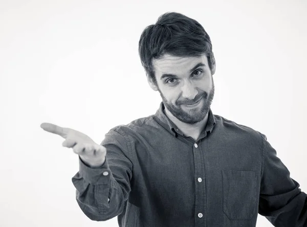 Portrait Young Bearded Man Looking New Told You Attitude Expression — Stock Photo, Image