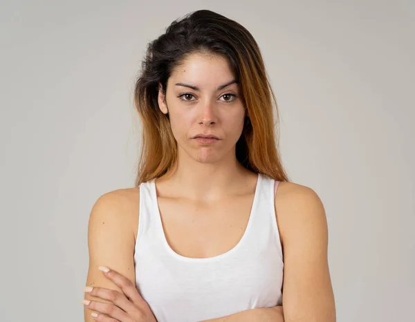 Facial expressions, emotions Anger. Young attractive caucasian woman with angry face. Looking mad and aggressive making furious gestures. Studio portrait in People adolescent mental health concept.