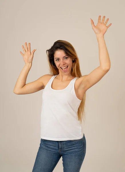 Retrato Mujer Caucásica Joven Atractiva Con Cara Feliz Hermosa Sonrisa — Foto de Stock