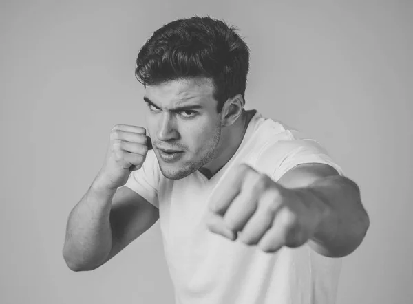 Young Attractive Man Rage Looking Furious Defence Stance Threaten Punching — 스톡 사진