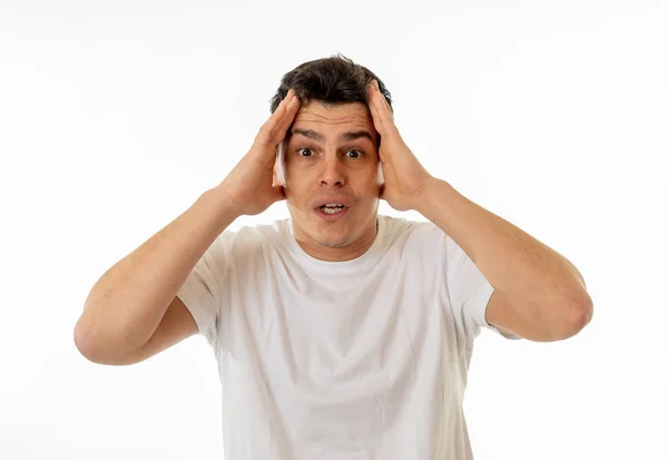 Cerca Retrato Hombre Feliz Sorprendido Mirando Sorprendido Por Algo Que — Foto de Stock