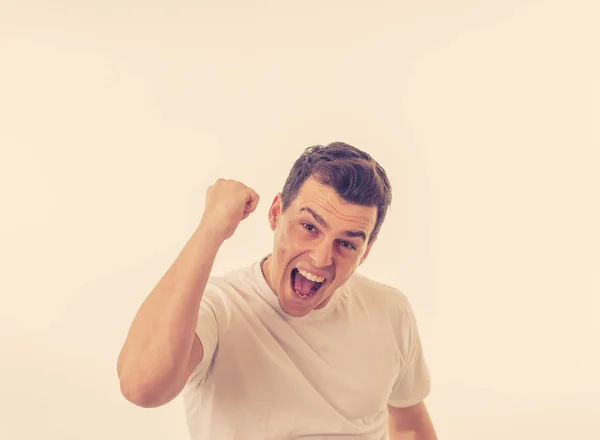 Retrato Ganar Hombre Exitoso Celebrando Ser Ganador Victoria Imagen Dinámica — Foto de Stock