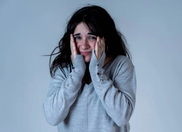 Close Portrait Scared Shocked Young Woman Receiving Bad News Looking — Stock Photo, Image