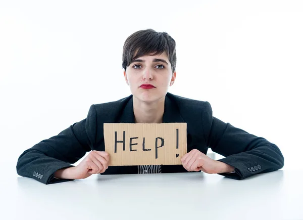 Schöne Geschäftsfrau Die Sich Überwältigt Und Verzweifelt Fühlt Und Hilfe — Stockfoto