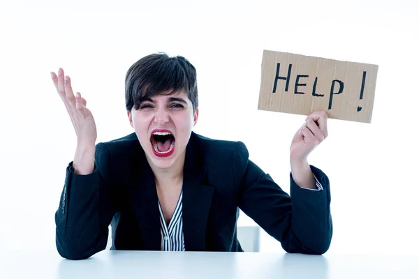 Beautiful Business Woman Feeling Overwhelmed Desperate Asking Help Looking Frustrated — Stock Photo, Image