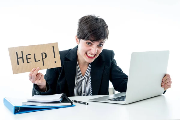 Stanco Frustrato Giovane Donna Affari Attraente Che Lavora Computer Che — Foto Stock