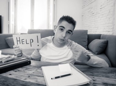Genç yorgun ve çaresiz ve sinirli yardımını duygu masters ödevini üzerinde çalışma öğrenci vurguladı. İçinde eğitim üzerinde öğrenme güçlükleri, final sınavları ve duygusal stres kavramı.